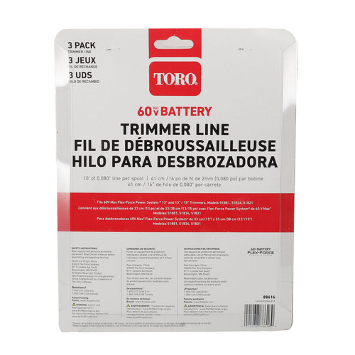 Genuine Toro TRIMMER LINE (.080IN), 60V GEN 2, 3 PK Part# 88616