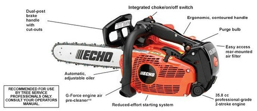 ECHO GAS CHAIN SAW TOP HANDLE 35.8CC 14' BAR AND CHAIN CS-355T-14