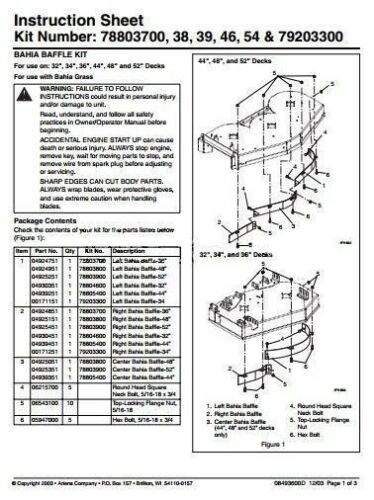 Genuine Ariens Gravely KIT- BAHIA BAFFLE 52in  Part # 78803900