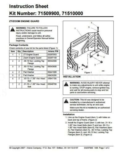 Genuine Gravely KIT- ENGINE GUARD GRAVELY ZT Part # 71509900