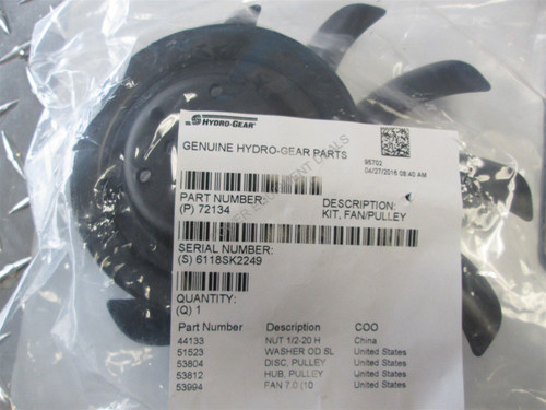 Genuine OEM Hydro-Gear KIT FAN PULLEY  Part# 72134
