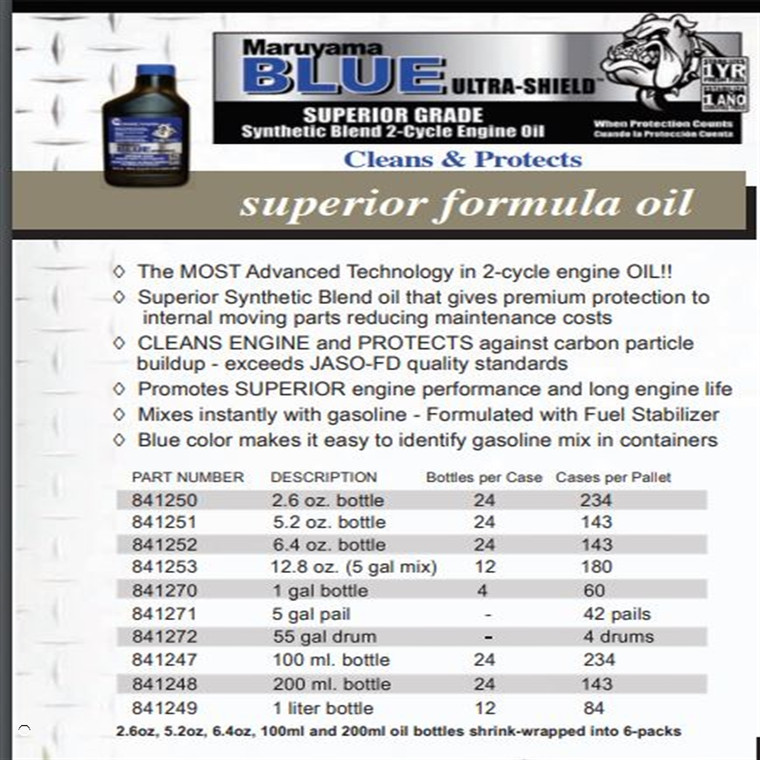Maruyama Blue Ultra-Shield 2-cycle Oil case 6.4 oz. Bottle / 2.5 Gal Mix 24 pcs