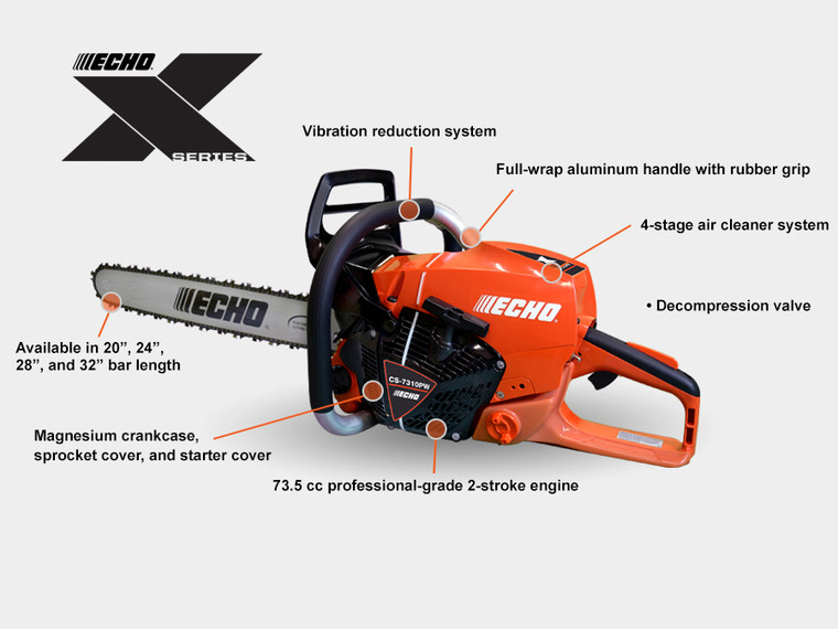 Echo 73.5 CC Chain Saw W/24" Bar & Chain- Wrap Model# CS-7310PW-24