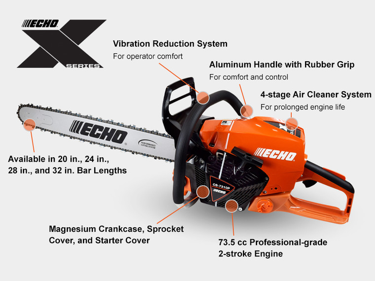 Echo 73.5 CC Chain Saw W/20" Bar & Chain, 0.058 GAUGE Model# CS-7310P-20G
