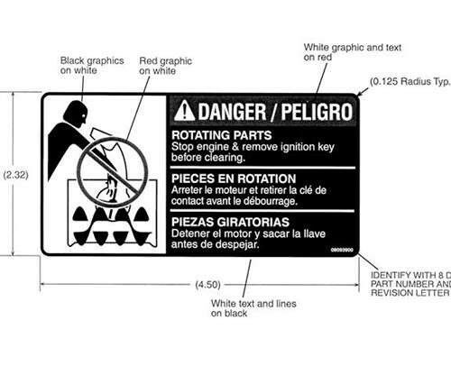 Genuine OEM Ariens Sno-Thro Decal, Danger - Rotating Parts 08093900