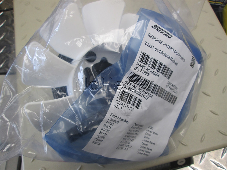 Genuine OEM Hydro-Gear KIT FAN/PULLEY & SHAFT  Part# 71833