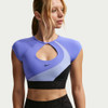 Nike Pro Sculpt Short Sleeve Bra Top (W) Light Thistle/Sapphire View 3 Thumbnail Image