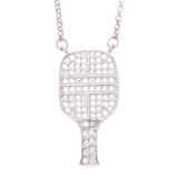 Hit Happy Pickleball Paddle Pendant Necklace Silver View 1