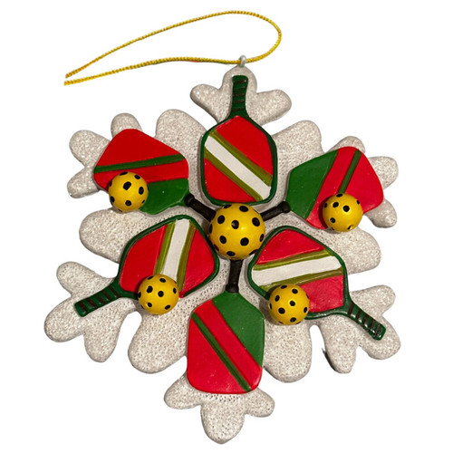 Born To Rally Pickleball Snowflake Christmas Ornament White View 1