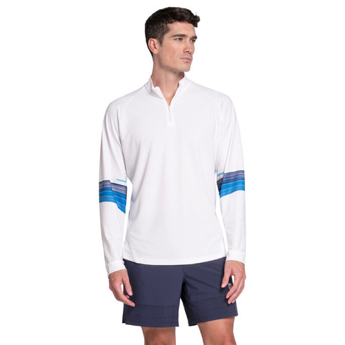 K-Swiss Downforce Long Sleeve 1/4 Zip (M) White/Blue/Peacoat View 1
