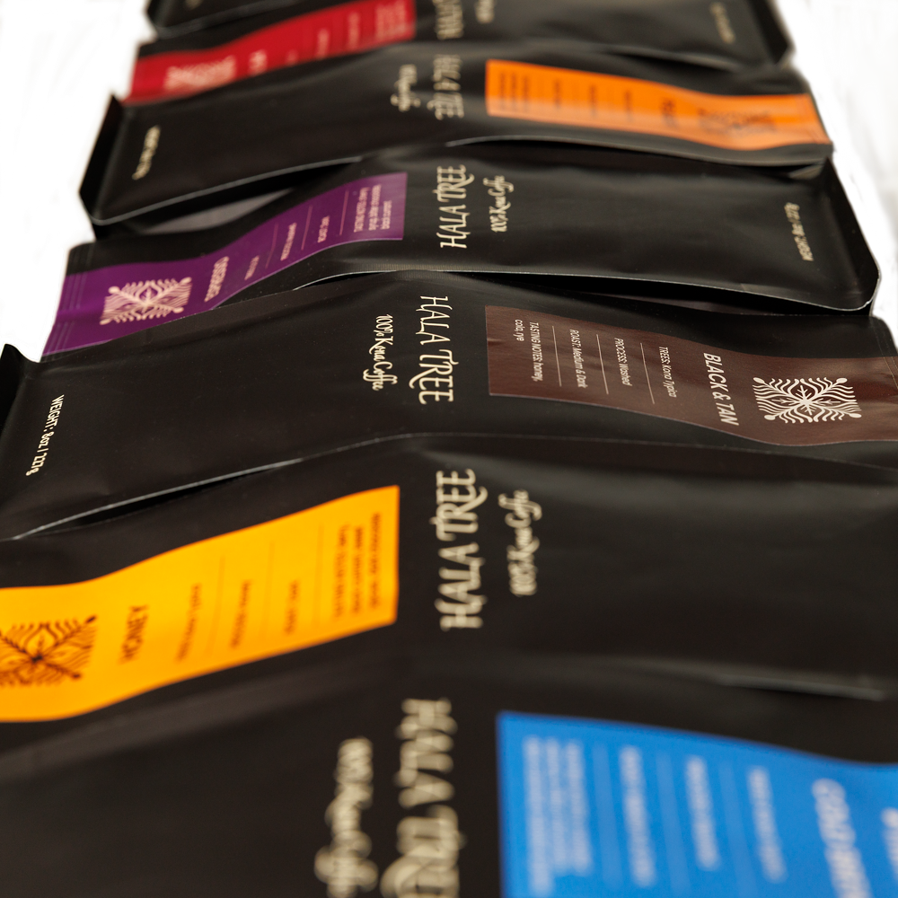 Hala Tree 100% Kona coffee bags