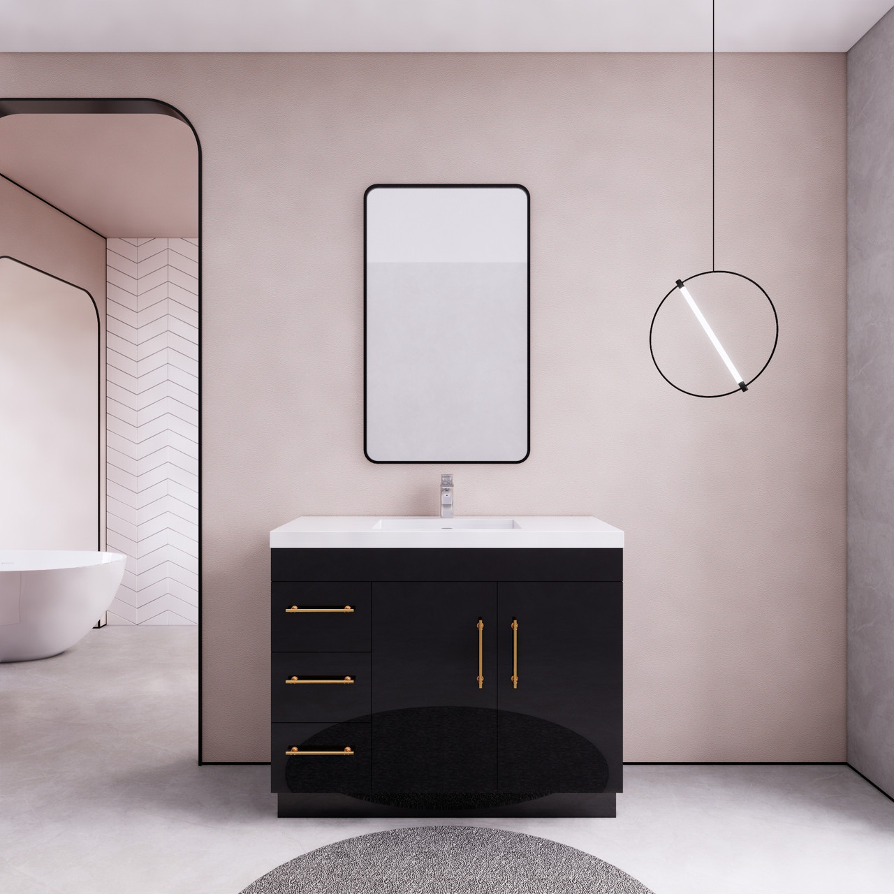 Elsa 42 inch Freestanding Modern Bathroom Vanity - Left Side Drawers ...