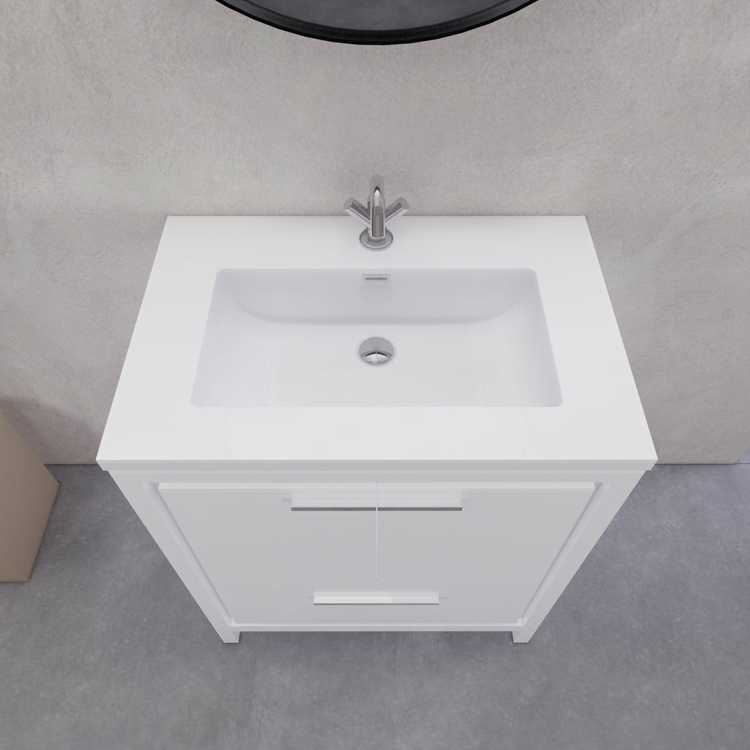 DOLCE 30″ HIGH GLOSS WHITE MODERN BATHROOM VANITY WITH WHITE ACRYLIC ...