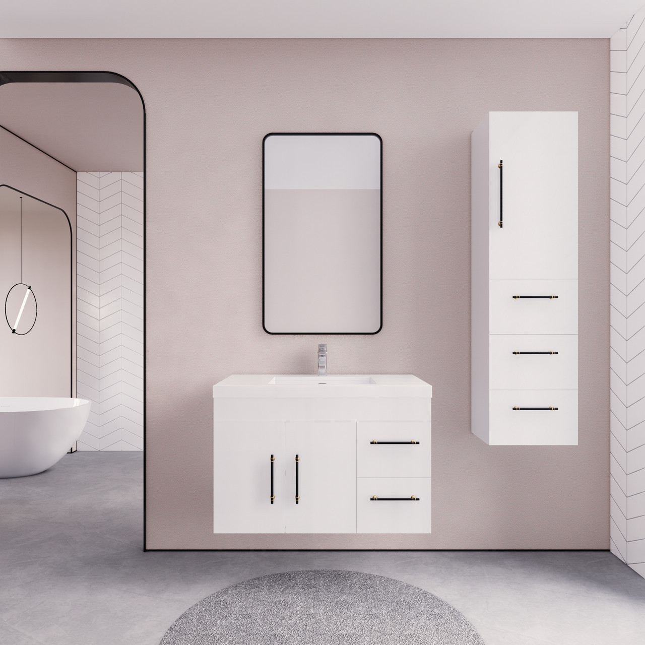 Elsa 36 inch Floating Modern Bathroom Vanity - Right Side Drawers - LOS ...