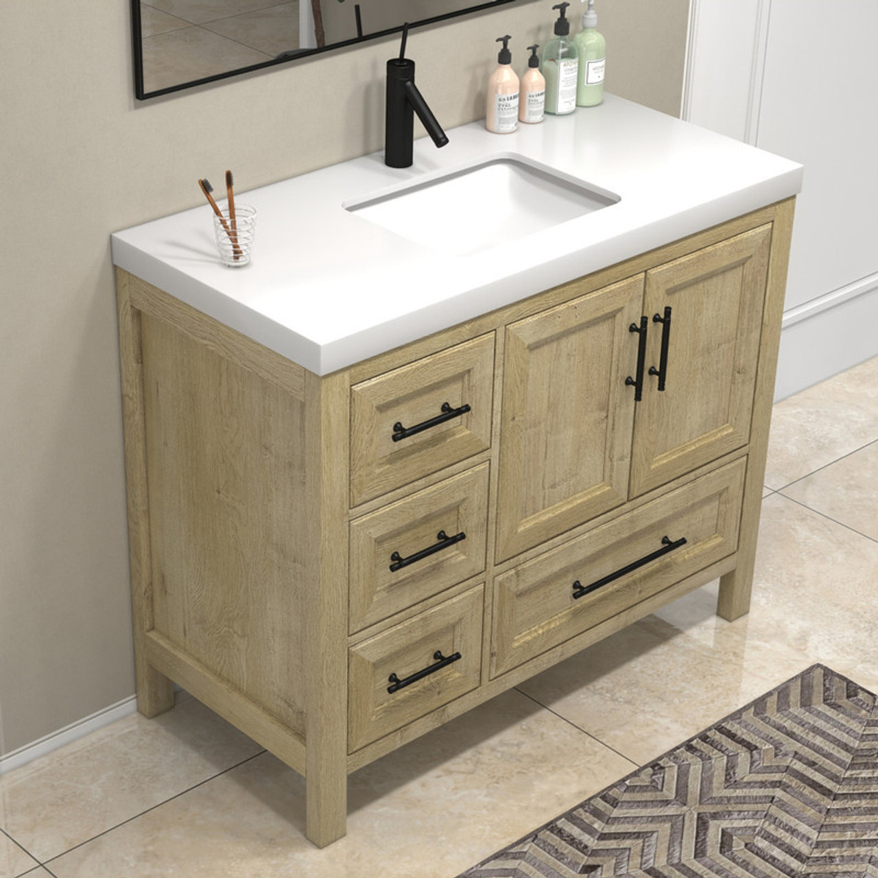 VIV 42" Solid Wood Freestanding Bathroom Vanity (Left Side Drawers