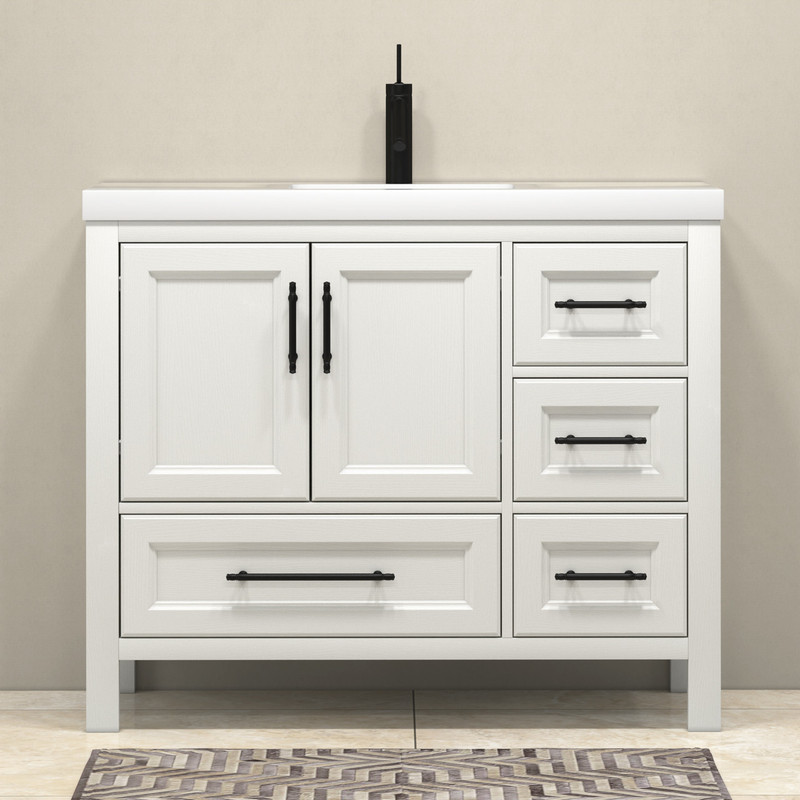VIV 42" Solid Wood Freestanding Bathroom Vanity (Right Side Drawers ...