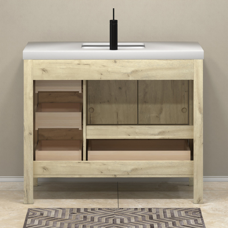 VIV 42" Solid Wood Freestanding Bathroom Vanity (Right Side Drawers ...