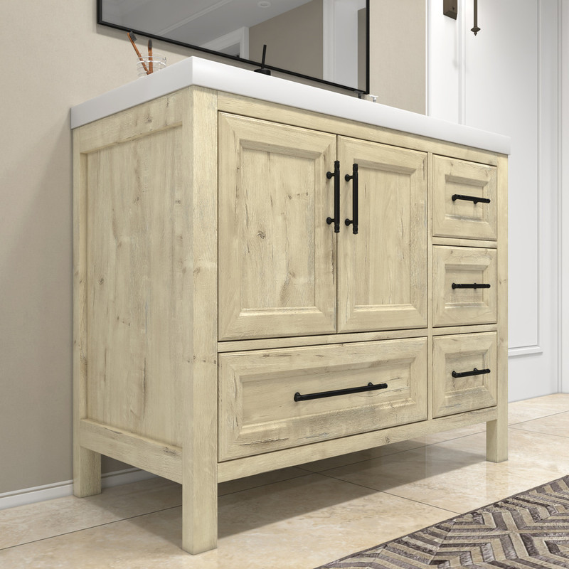 VIV 42" Solid Wood Freestanding Bathroom Vanity (Right Side Drawers ...
