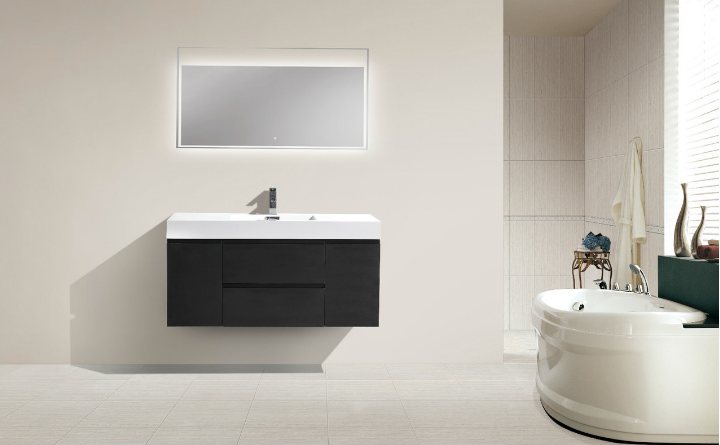 Moreno Mof 48 Black Wall Mounted Modern Bathroom Vanity With Reeinforced Acrylic Sink Los Angeles Vanity