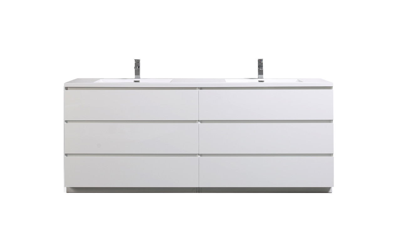 Moa 84 Double Sink Gloss White Modern Bathroom Vanity W 6 Drawers And Acrylic Sink Los Angeles Vanity