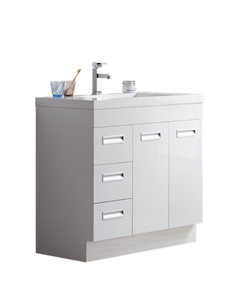 Alma 36 Free Standing Modern Bathroom Vanity With Drawers On Left Side Gloss White Los Angeles Vanity