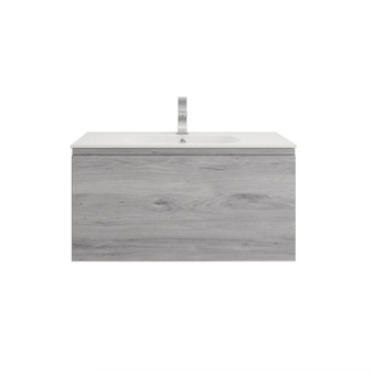 AIPO 36 Inch Wall Mounted Vanity with PVC Sink White Grey Oak