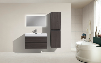 MORENO MOF 36" DARK GREY OAK WALL MOUNTED MODERN BATHROOM VANITY WITH REEINFORCED ACRYLIC SINK