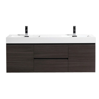 MORENO MOF 60" DOUBLE SINK DARK GREY OAK WALL MOUNTED MODERN BATHROOM VANITY WITH REEINFORCED ACRYLIC SINK