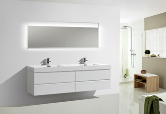 MOF 80" HIGH GLOSS WHITE WALL MOUNTED MODERN BATHROOM VANITY WITH REINFORCED ACRYLIC SINK-
