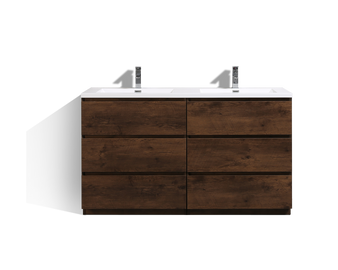 MOA 60″ DOUBLE SINK ROSEWOOD MODERN BATHROOM VANITY W/ 6 DRAWERS AND ACRYLIC SINK