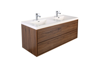 Murray 60" Rose Wood Wall Mounted Modern Vanity - Double Sink