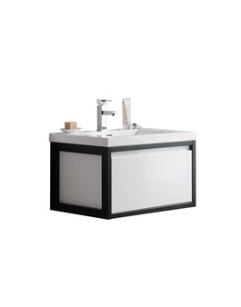Lake 30" Glossy White Wall Hung Modern Bathroom Vanity with Matte Black Stainless Steel Frame with Acrylic Sink