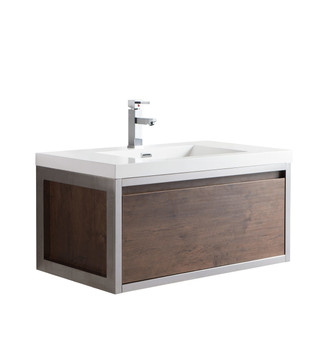 Lake 36" Rosewood Wall Hung Modern Bathroom Vanity with Chrome Stainless Steel Frame with Acrylic Sink