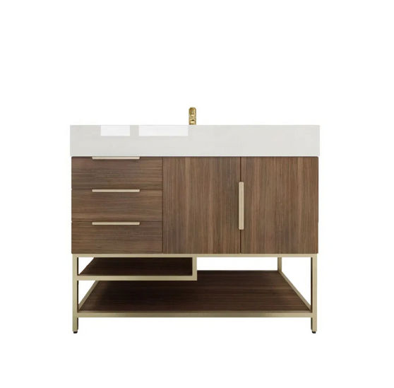 BT001 42’’Rosewood Freestanding Vanity with Reinforced Acrylic Sink (Left Side Drawers)