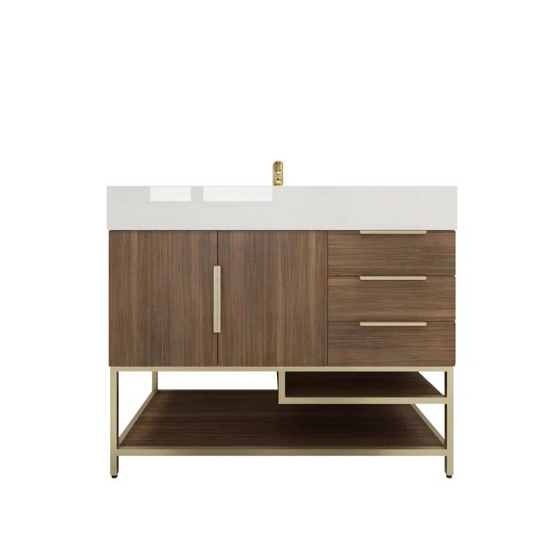 BT001 42’’Rosewood Freestanding Vanity with Reinforced Acrylic Sink (Right Side Drawers)