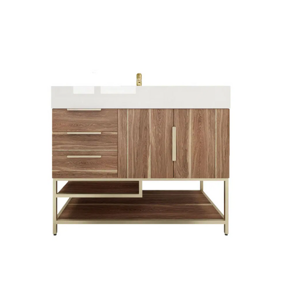 BT001 42’’White Oak Freestanding Vanity with Reinforced Acrylic Sink (Left Side Drawers)