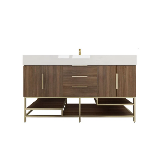 BT001 60’’Rosewood Freestanding Vanity with Reinforced Acrylic Sink
