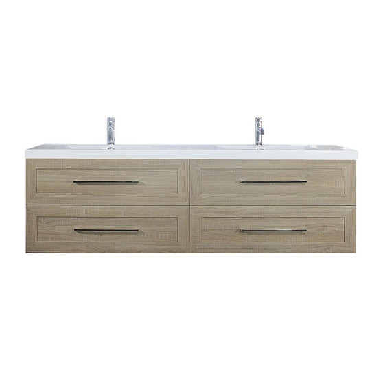 T&T 72 Inch Double Sinks Wall Mounted Vanity with Reinforced Acrylic Sink Light Seaside Maple