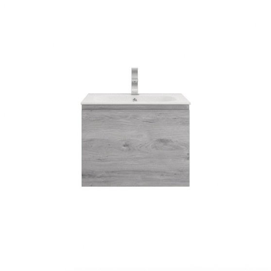 AIPO 24 Inch Wall Mounted Vanity with PVC Sink White Grey Oak