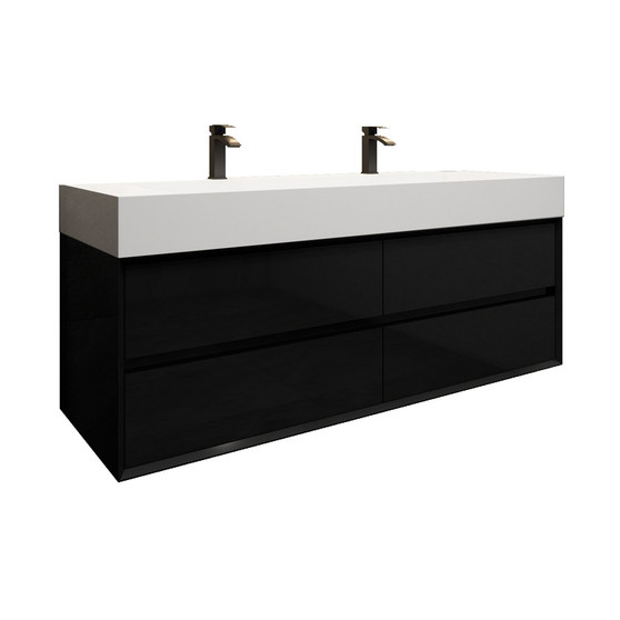 MAX 60" Wall Mounted Bath Vanity with 5" Thickness Acrylic Sink - Double Sink