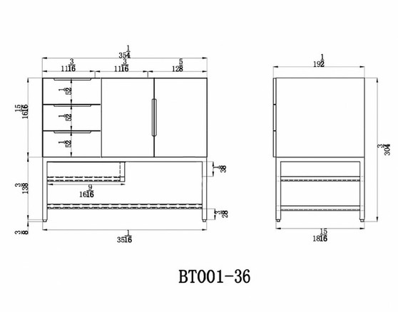 BT001 36" Freestanding Vanity with Reinforced Acrylic Sink (Left Side Drawers)