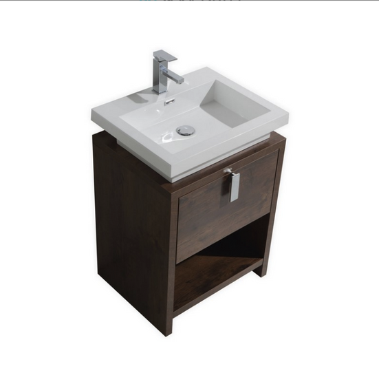 TONA LEVI 24″ ROSE WOOD MODERN BATHROOM VANITY W/ CUBBY HOLE