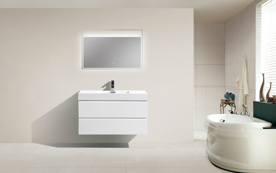 MORENO MOF 36" HIGH GLOSS WHITE WALL MOUNTED MODERN BATHROOM VANITY WITH REEINFORCED ACRYLIC SINK