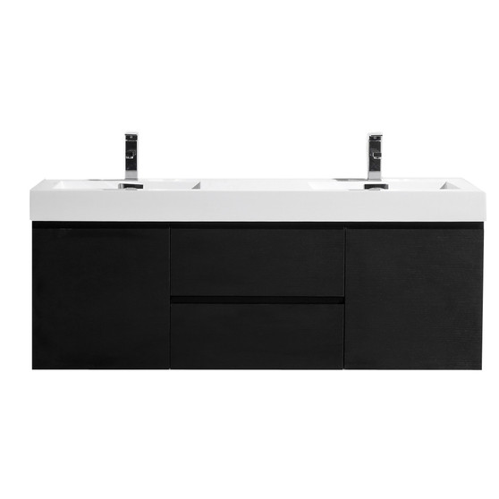 MORENO MOF 60" DOUBLE SINK BLACK WALL MOUNTED MODERN BATHROOM VANITY WITH REEINFORCED ACRYLIC SINK