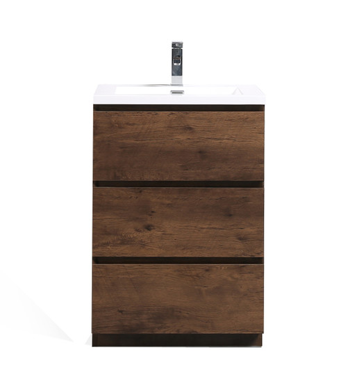 MOA 24″ ROSEWOOD MODERN BATHROOM VANITY W/ 3 DRAWERS AND ACRYLIC SINK