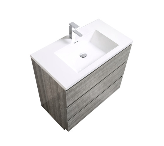 MOA 36″ ASH GRAY MODERN BATHROOM VANITY W/ 3 DRAWERS AND ACRYLIC SINK