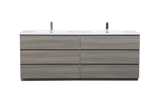 MOA 84″ DOUBLE SINK MAYPLE GREY MODERN BATHROOM VANITY W/ 6 DRAWERS AND ACRYLIC SINK