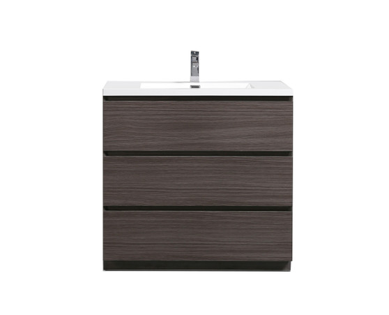 MOA 36″ DARK GREY-OAK MODERN BATHROOM VANITY W/ 3 DRAWERS AND ACRYLIC SINK