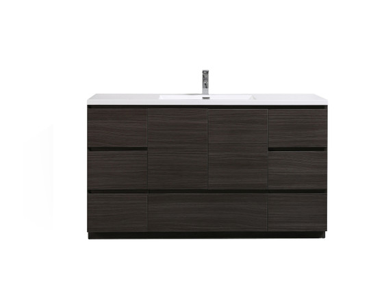 MOA 60″ SINGLE SINK DARK GREY-OAK MODERN BATHROOM VANITY W/ 7 DRAWERS AND ACRYLIC SINK