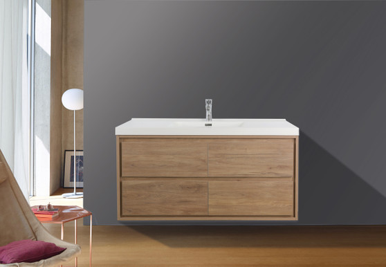 Murray 48" Teak Oak Wall Mounted Modern Vanity - Single Sink